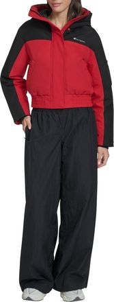 Champion Womens Cropped Hooded Ski Bomber, Black/Red