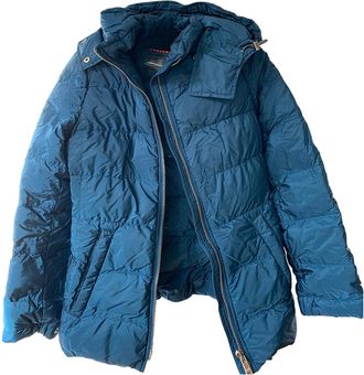 Prada Teal Goose Down Hooded Puffer Size 42