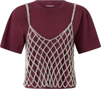 Pinko T-shirt con strato in rete - Rosso