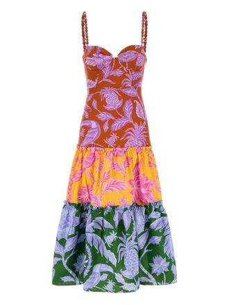 Farm Rio tropical-print tiered midi dress - women - Cotton - M - Pink