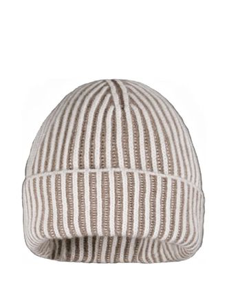 Moorer Geribbelde gestreepte muts - Beige