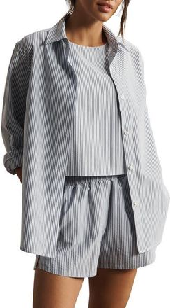 Rhone Saltair Oversize Seersucker Button-Up Shirt in Washed Navy Stripe at Nordstrom, Size Xx-Large