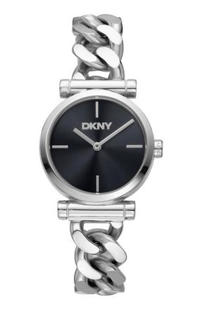 DKNY Curb Chain Link Bracelet Watch, 28mm in Black at Nordstrom