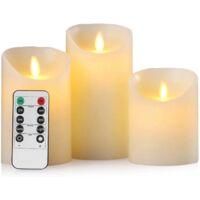OEM Litzee - Juego De 3 Velas Led Sin Llama De 10, 12,5 Y 15 Cm - Parpadeo Realista - Control Remoto Con 10 Funciones - Temporizador Programable De 24 Hor