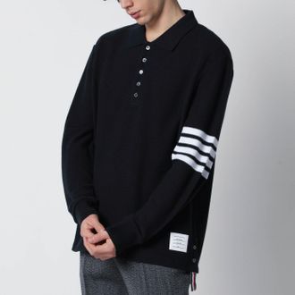 Thom Browne Navy blue cotton polo shirt