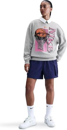 Nike Club T-Shirt Womens Gray Fleece Loose Fit Crew Neck Pullover DSGL7