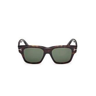 Tom Ford Sunglasses, male, Brown, Size: 53 MM Square Sunglasses Green Lenses Dark Havana