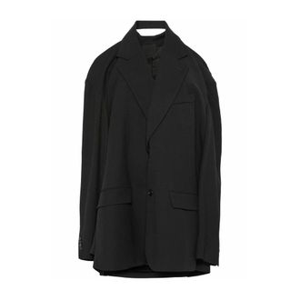 Balenciaga Jassen, Dames, Zwart, S, Leer, Oversized Blazer met Knoopsluiting