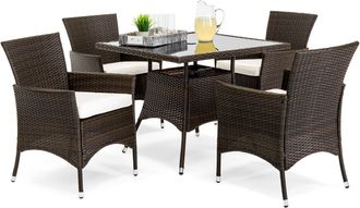 Best Choice Products 5-Piece Indoor Outdoor Wicker Patio Dining Table Furniture Set w/ Umbrella Cutout, 4 Chairs