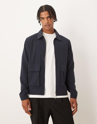 Brave Soul Giacca harrington blu navy con tasche applicate