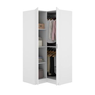 Dmora Guardaroba 2 Ante Aser, Mobile Angolare Per Camera Da Letto, Armadio Appendiabiti Ad Angolo, 91x93h184 Cm, Bianco - Dmora