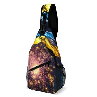 Generic Ukraine Flag And Fireworks Unisex Shoulder Bags Casual Crossbody Chest Bag Sling Backpack for Hiking Cycling Travel