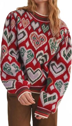 Merci Muse Heart Pullover Sweater In Wine