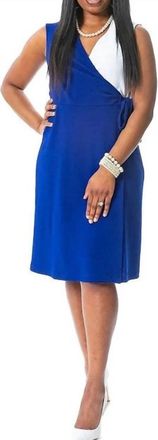 Kasper Womens V Neck Knee Length Wrap Dress In Blue