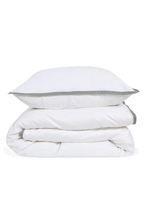 Pom Pom at Home Langston Sateen Duvet Cover & Sham Set in White/Ocean at Nordstrom, Size Queen
