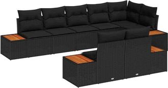 vidaXL Conjunto De Sof&aacute;s De Jard&iacute;n 8 Pcs Negro Rat&aacute;n Sint&eacute;tico Vidaxl