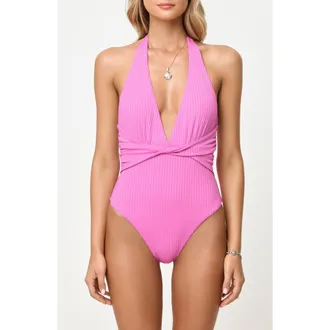 L*Space Coast to Coast Halter One-Piece Swimsuit in Sweetheart at Nordstrom, Size X-Small