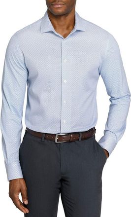 W.R.K Slim Fit Abstract Cross Reworked Button-Up Shirt in White/blue at Nordstrom, Size 15.5