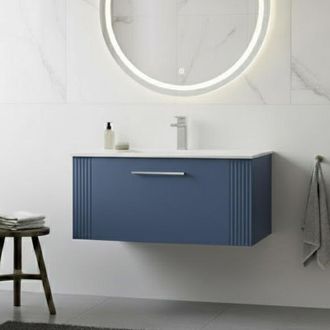 Nuie Nuie - Deco Wall Hung 1-Drawer Vanity Unit with Basin-2 800mm Wide - Satin Blue