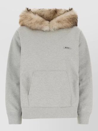 Prada cotton hooded sweatshirt faux fur trim