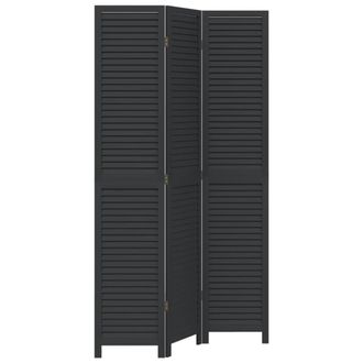 vidaXL Vidaxl - Biombo Separador De 3 Paneles Madera Maciza Paulownia Negro