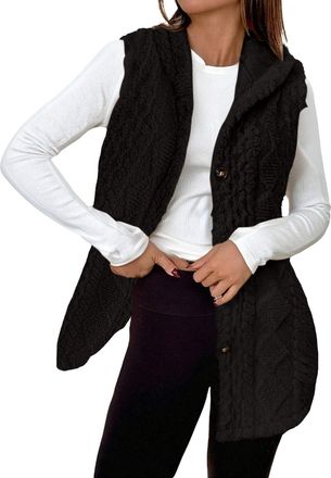 Generic Womens Gilets Teddy Fleece Gilets with Hood Ladies Button Up Waistcoats Sleeveless Jumpers Thermal Vests Bodywarmers Vest Tops Long Sweater Cardigan W