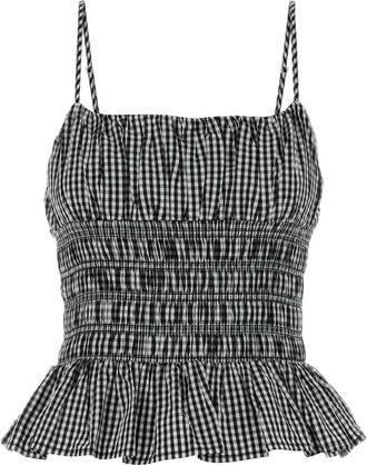 Michael Kors Sleeveless Tops, female, Multicolor, Size: XS Gingham Cotton Smocked Top