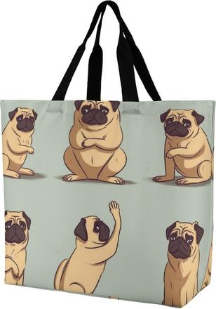 Generic Yoga Pug Tote Bag Waterproof Shopper Bag Reusable Shopping Bags For Camping Ladies Work
