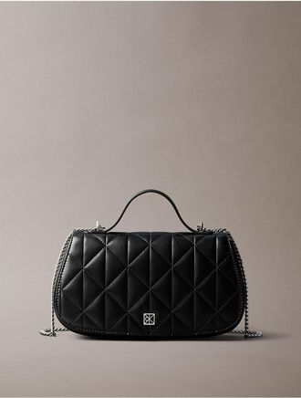Calvin Klein Womens Quilted Emblem Logo Handle Chain Bag - Black