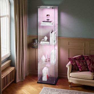 OEM Vitrina De Vidrio - 4 Estantes - Led - Armario De Presentaci&oacute;n Para Sal&oacute;n - Para Colecci&oacute;n - Contempor&aacute;neo - 163 X 39 X 35cm - Negro