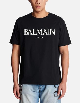 Balmain Mens Balmain Mens T Shirts Crew Neck Short Sleeve Balmain Logo Pullover Top Tee New - Black - Size: 36