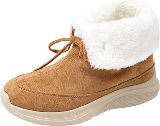 Generic Ladies Winter Boots Casual Comfortable Snow Booties Solid Color Lace Up Stylish Fuzzy Plush Lined Thermal Ankle Boots for Cold Weather