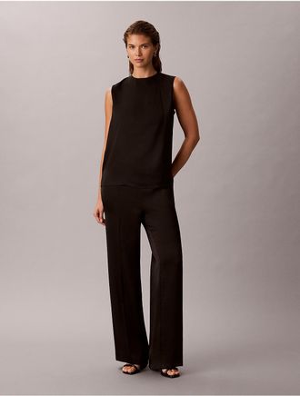 Calvin Klein Womens Satin Pull-On Wide Leg Pants - Black - XL