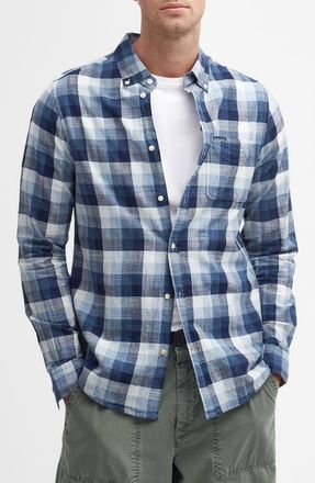 Barbour Hillroad Tailored Fit Buffalo Check Slub Cotton Button-Down Shirt in Navy at Nordstrom, Size Xx-Large