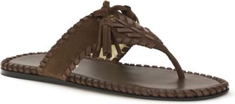 Prada Womens Thong Sandals With Tassels Cacao Calf Leather Bos Taurus