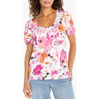 Liverpool L.A. Print Puff Sleeve Top in Pink Multi Flrl at Nordstrom, Size X-Large P