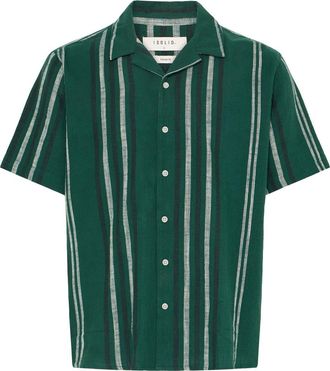 Solid Isai Stripe Linen Blend Camp Shirt in Cilantro at Nordstrom, Size Xx-Large