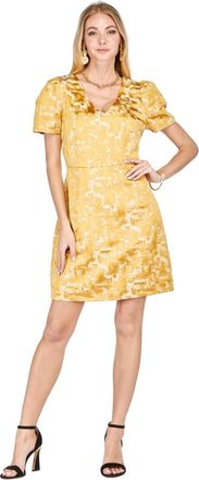 Jade Yoga V Neck Gathers Dress In Gold Foil
