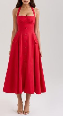 House of CB Claudia Halter Midi Dress in Racing Red at Nordstrom, Size X-Small