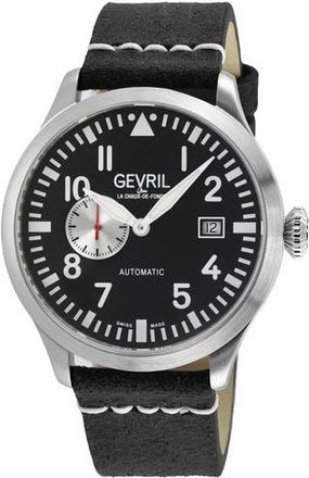 Gevril Group Vaughn Leather Strap Automatic Watch, 44mm in Black at Nordstrom Rack