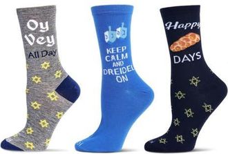 MeMoi Hanukkah Assorted 3-Pack Crew Socks in Gray at Nordstrom, Size 9