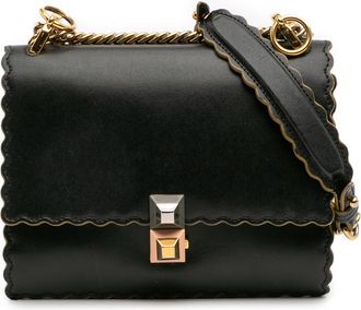 Fendi Pre-owned Womens Leather Scalloped Crossbody Bag - Black - One Size