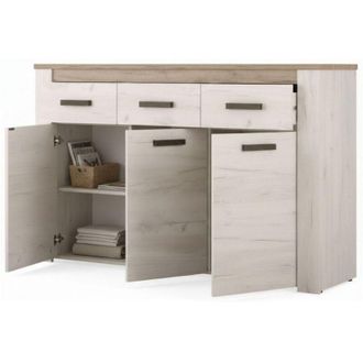 Dmora Credenza Scena, Madia 3 Ripiani, 3 Cassetti, 3 Ante, 160x36.5x98h cm Bianco Larice