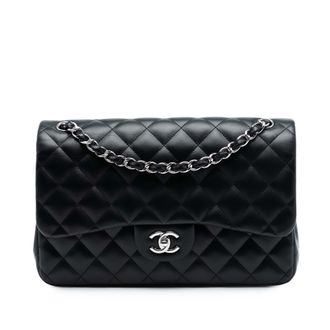 Chanel Pre-owned Womens Jumbo Classic Lambskin Double Flap - Black Leather - One Size