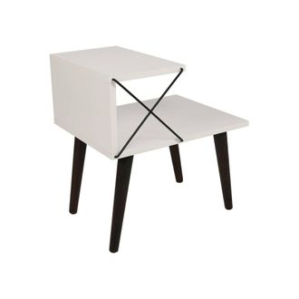 Dmora Mesa De Noche Astraea, C&oacute;moda Baja, Mesilla De Noche, Estante De La Cama, 50x40h55 Cm, Blanco, Con Embalaje Reforzado - Dmora