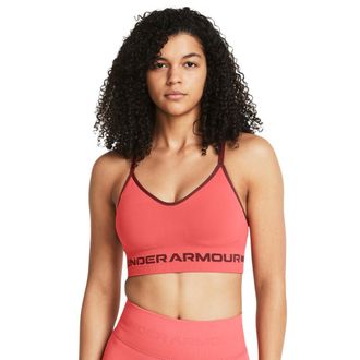 Under Armour Seamless Low Long HTR Bra Sports Bra Women, (811) COHO / / Cinna Red, XL