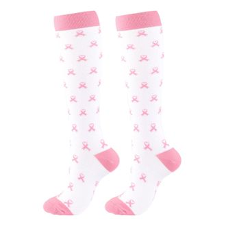 Generic Unisex Colorful Ribbon Sports Running Compression Socks | Breast Cancer Awareness Days For Womens Girls Unisex Awareness Theme Printed Mid Calf Casual