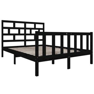 Berkfield Home Beautiful Bed Frame Black Solid Wood Pine 135x190 cm Double