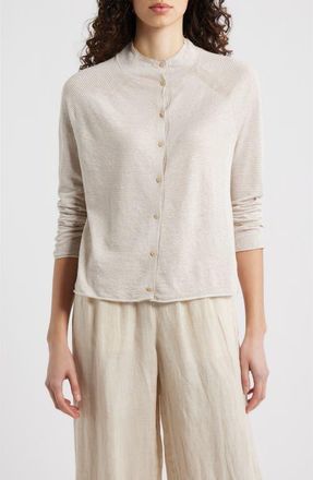Eileen Fisher Organic Linen & Organic Cotton Cardigan in Undyed Natural at Nordstrom, Size Xx-Small
