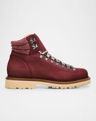 Brunello Cucinelli Men & apos;s Nubuck Fabric-Collar Hiking Boots